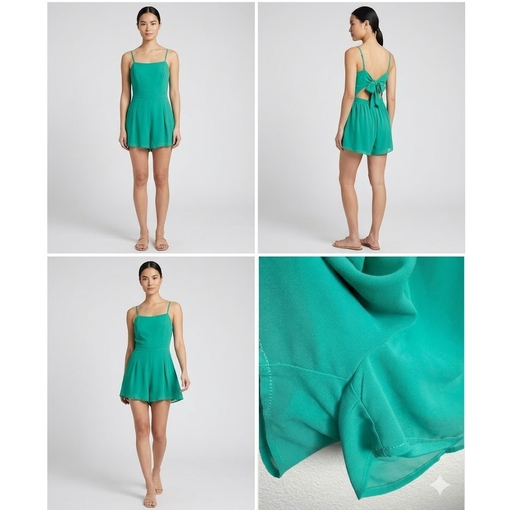 Pink Lily Romper Womens M Teal Green Sleeveless One Piece Tie Back Low Cut Comfy